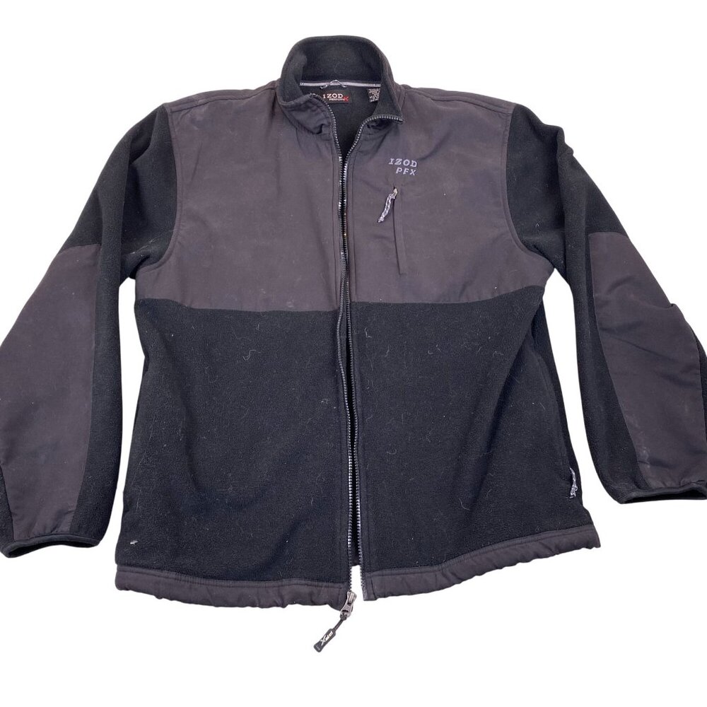Izod Mens Jacket Large PerformX Black Full-Zip100% Polyester Outdoors Colorblock